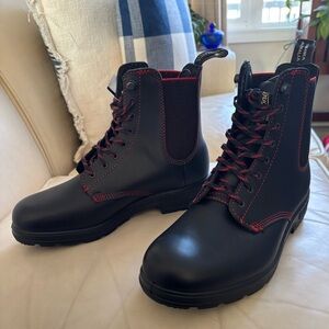 Blundstone Black Leather Lace Up Red Stitching Combat Hiking Boots Size 8.5